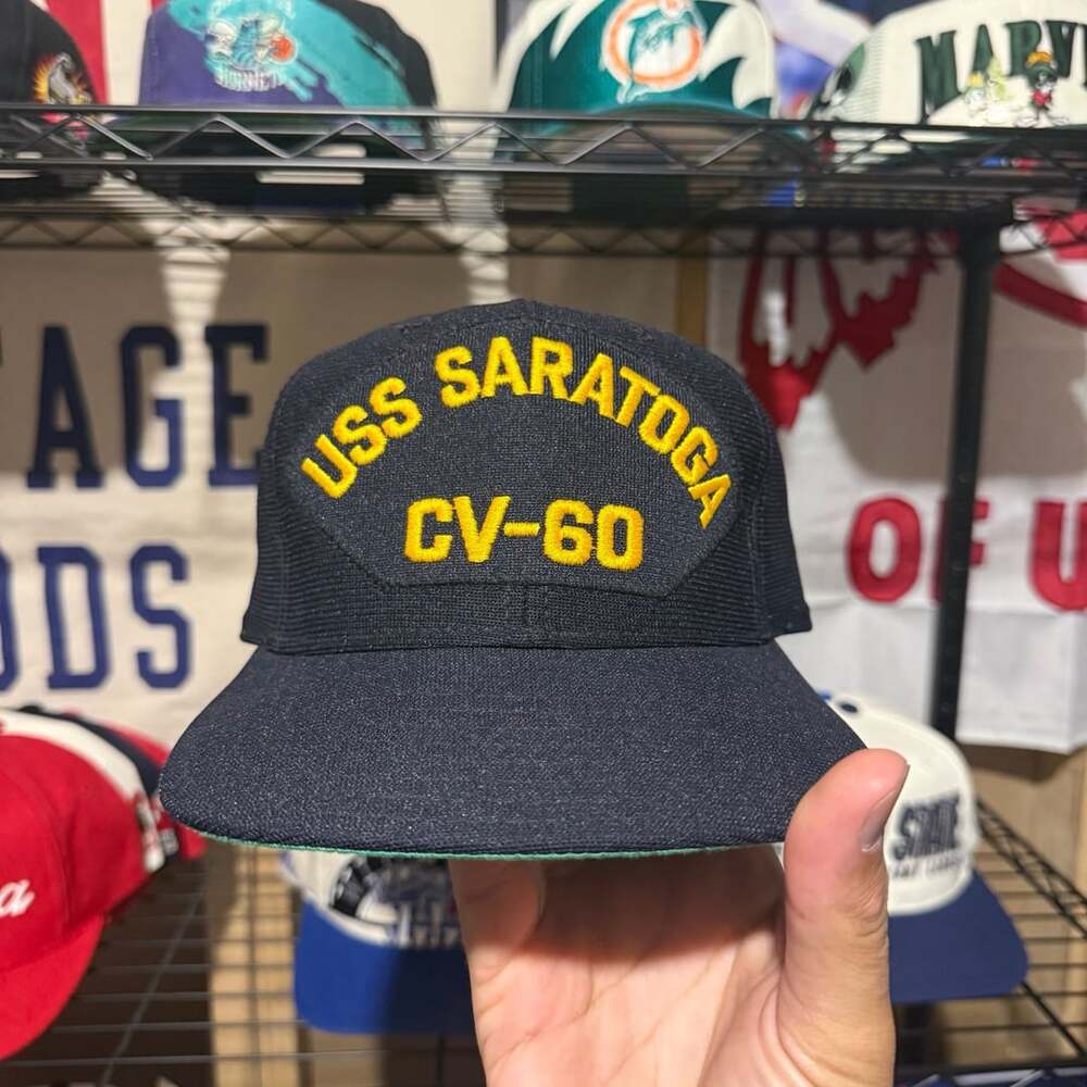 Vintage New Era USS Saratoga CV-60 Pro Model DuPont Visor Navy Blue Snapback Hat